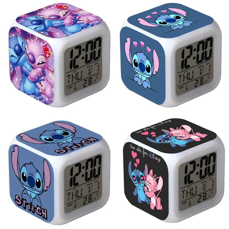 Disney Lilo Series Clock Cute Anime Stitch Pattern LED Colorful Alarm Clock Cartoon Simple Fashion Clock Children Birthday Gift