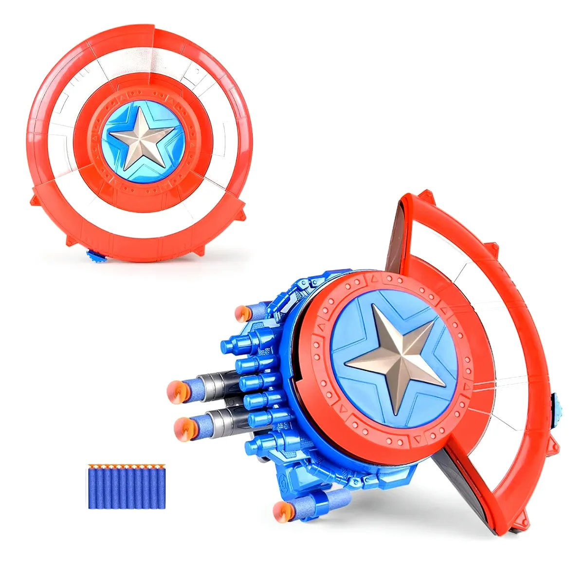 Captain America Dart Shooting Shield with Double Shoot Blaster and 10 Darts for Kids Boys Toddlers Gun Gift Birthday Party