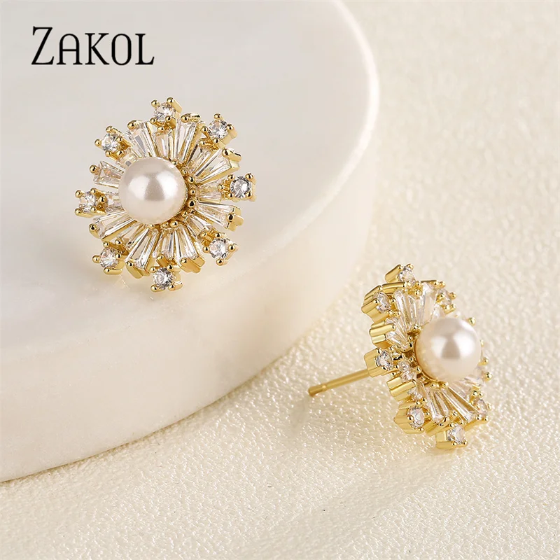 Cubic Zirconia Pearls Snowflake | Cubic Zirconia Stud