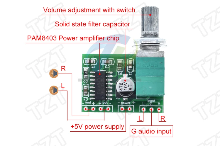 TZT 1/3PCS PAM8403 5V Power Audio Verstärker Board 2 Kanal 3W W Lautstärkeregler/USB Power – Detail 1