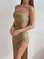 Sexy Black Long Bodycon Dress Women Summer Sleeveless Blackless Halter Neck Spaghetti Strap Dresses High Split Vestidos - Image 4