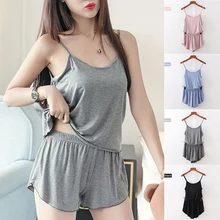 

2022 New Pajamas For Women Summer Sleepwear Sexy Pyjamas Set Tank Top Shorts Nightwear Thin Comfortable Sleeveless Sleepwear