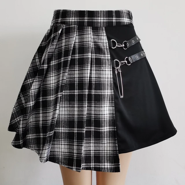 Gothic sweet women pleated skirt fashion plaid mini high waist chic skirt kawaii summer casual ladies