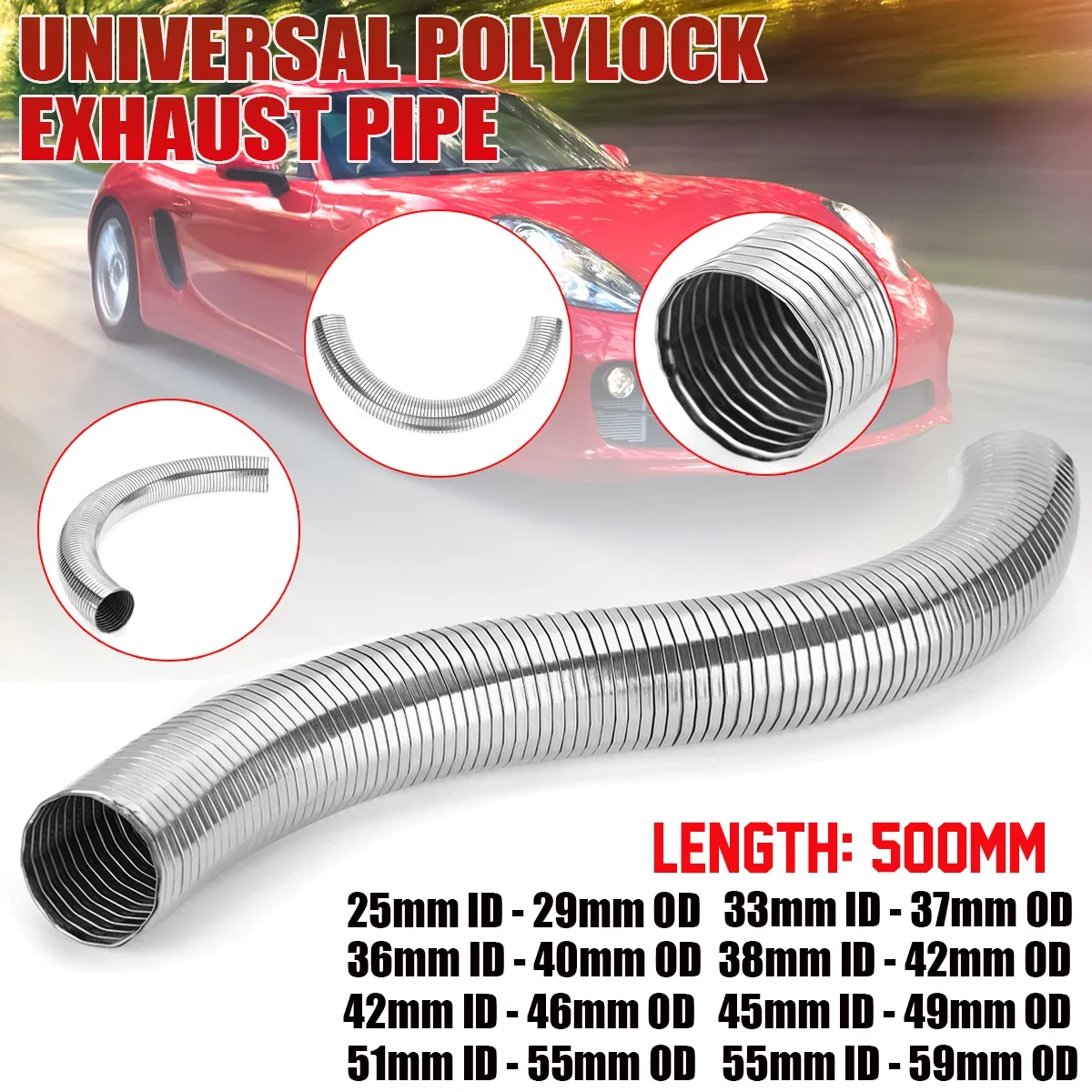 Exhaust Pipe Stainless Steel Pipe 500mm Universal Flexible Polylock Exhaust Pipe Quick Repair Tube 201 Stainless Steel DIY Smoke Tubes Exhaust Vent Pipe
