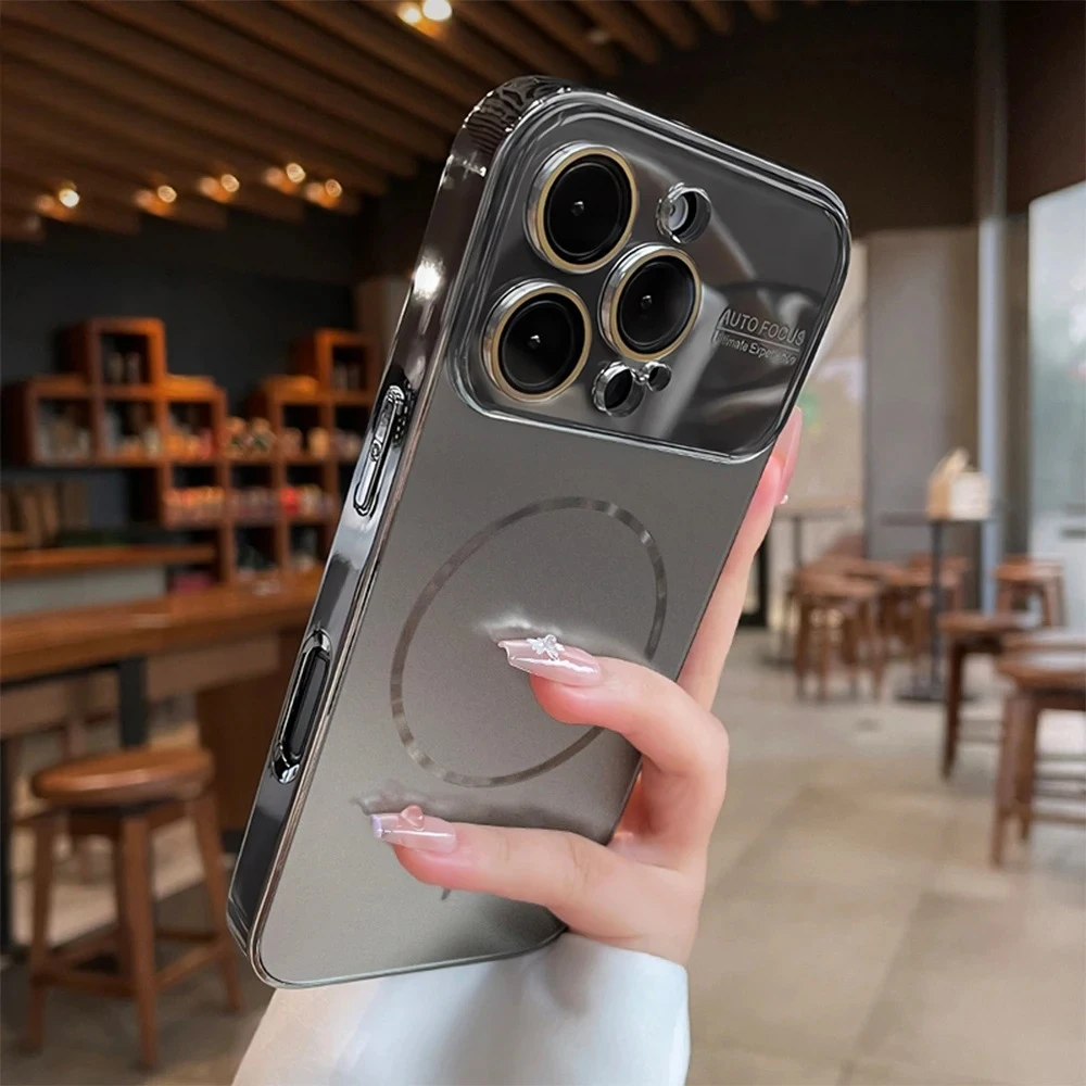 Titanium Magnetic Phone Case with Large Window Lens Protector - Matte PC Hard Cover