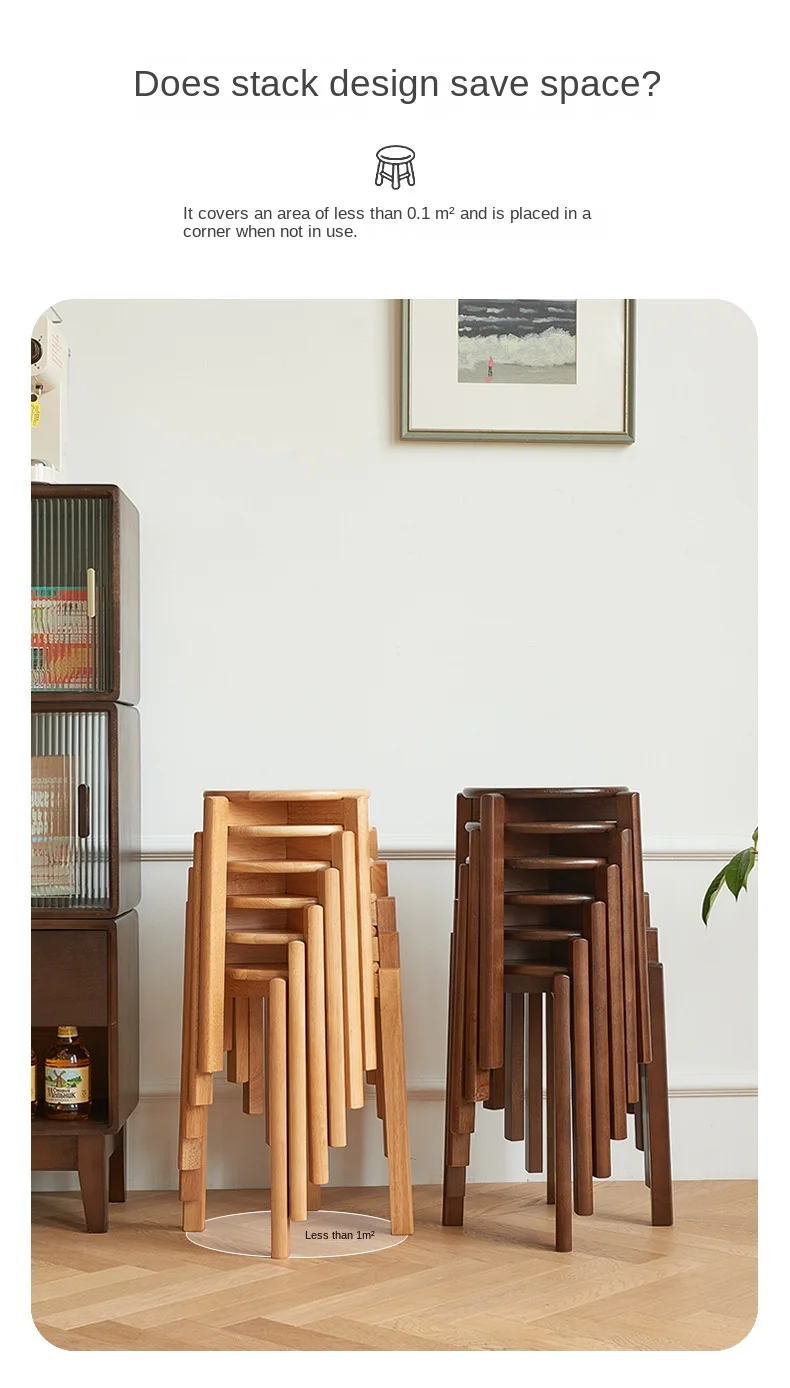 Dining Table Stool Household Solid Wood Living Room Dining Room Stackable Modern Simple Square Round Rubber Wood Drop-shipping
