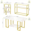 Mid-Century Coffee Table Set of 3, Faux Marble Coffee Table and Semicircle End Table Sets with Storage Shelves & Metal Frame 2