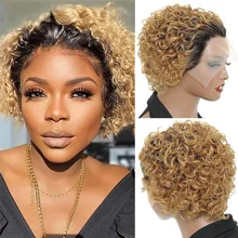 

Pixie Cut Lace Front Wig Ombre Curly Human Hair Wigs for Black Women Short Pre-plucked 13x1 Glueless Lace Frontal Wig