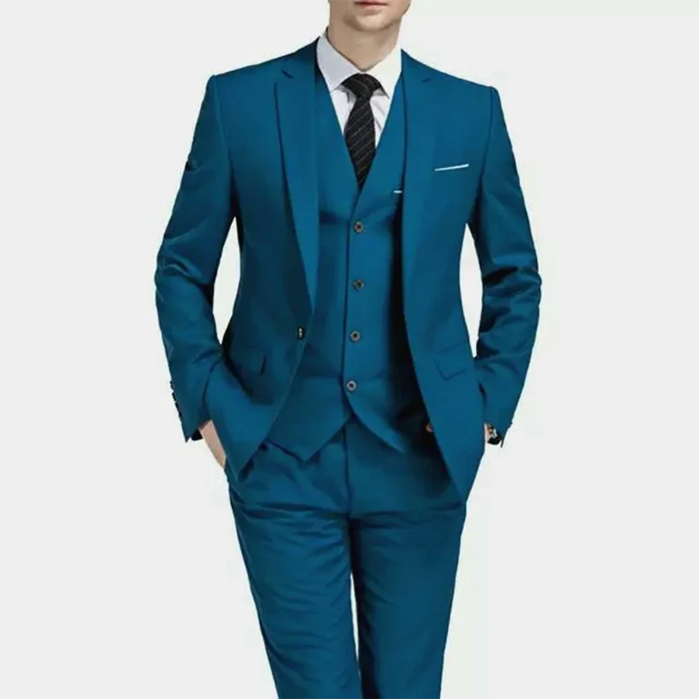 Men Suit Turquoise Tuxedos Fashion Wedding Suit Groom Wear  Notched Lapel Skinny 3 piece（Blazer + Vest + Pants）Costume Homme