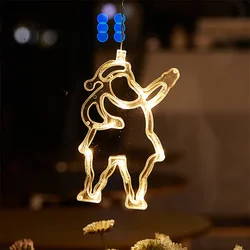 Festive LED Snowflake and Santa Window Ornaments - Battery - Operated Christmas Decorations (Santa Claus)