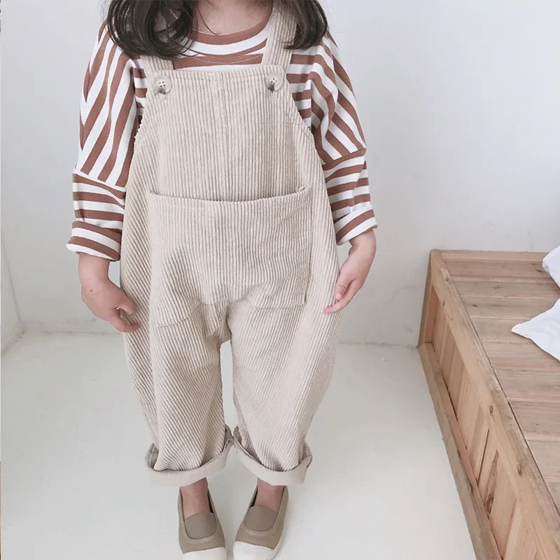 

2024 New Children Toddler Boys Kids Solid Overalls Suspender Trousers Casual Corduroy Baby Bib Pants Solid Outwear 9M-5T