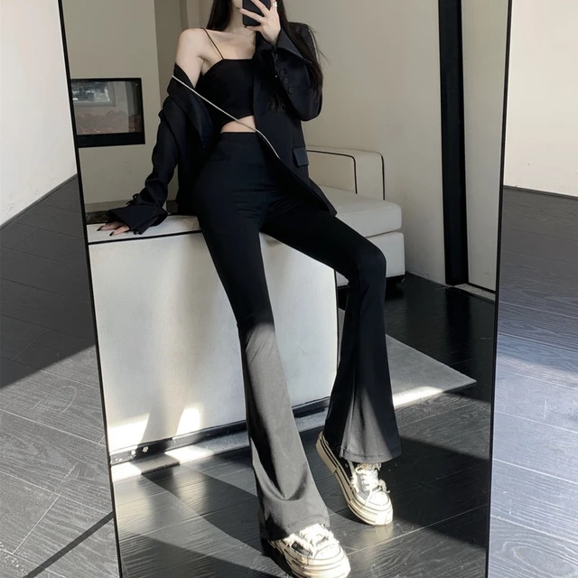 Spring Summer Black Flare Pants High Waist Black Vintage Skinny Pants  Fashion Casual For Women Streetwear Indie Solid Trousers - AliExpress