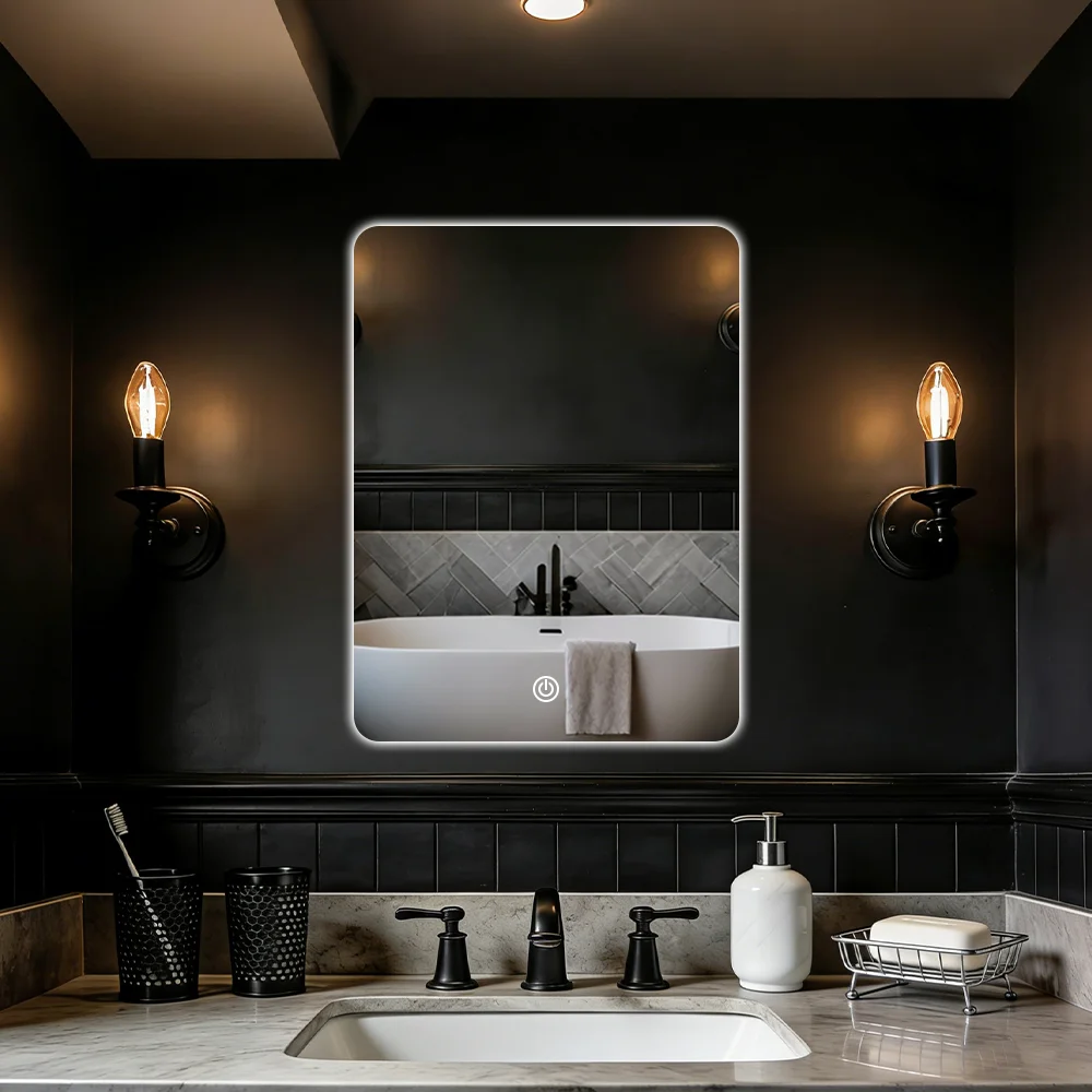 45x60cm Hardwired Bathroom Wall Mirror Bathroom Mirror Lighting Mirror With LED Light Touch Switch 3 Colors Dimmable Waterproof