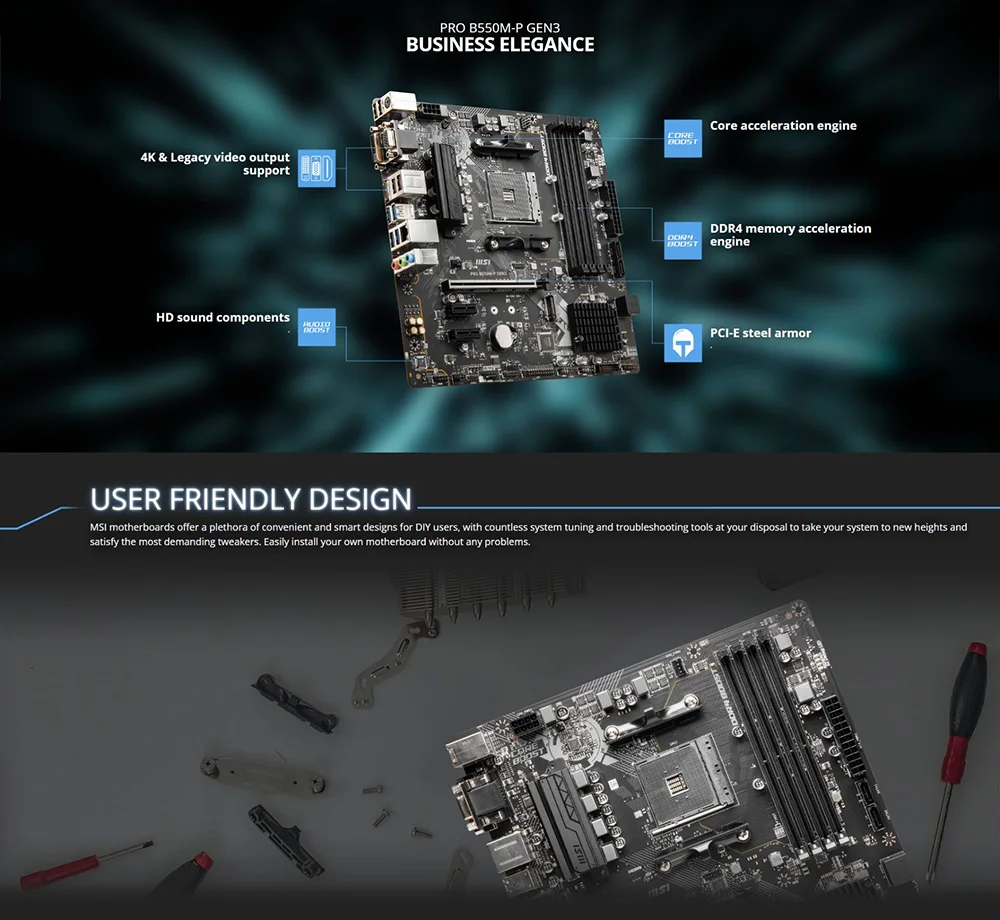 Description Picture 2 of itemMSI PRO B550M-P GEN3 AMD Gaming Motherboard AM4 DDR4 M.2 Supports Ryzen CPU R3 R5 R7 5000&3000 Series Desktop Computer Mainboard