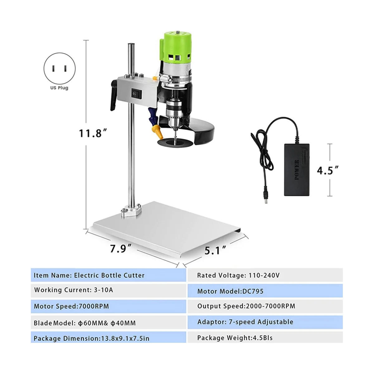 Glass Bottle Cutter Wine Bottle Cutting Grinding Drilling Machine with 12 PCS Abrasive Blades for DIY, 110V 150W,US Plug 6