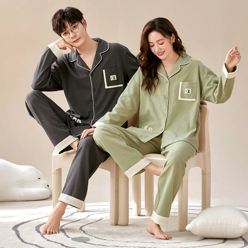 Couple Pajamas Cotton Sleepwear Pajama Sets Women Men Pajama Nightwear Autumn Long Sleeve Trouser Pajama Kawaii Clothes Homewear