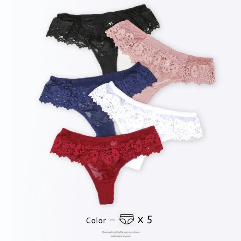 

Embroidery Thong Transparent Hollow out Underwear Women Sexy Lace Lingerie Temptation Low-waist Panties Female G String