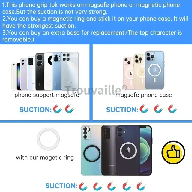 귀여운 돼지 모양의 마그네틱 그립톡 스탠드로 휴대폰에 편의와 스타일을 더하세요.