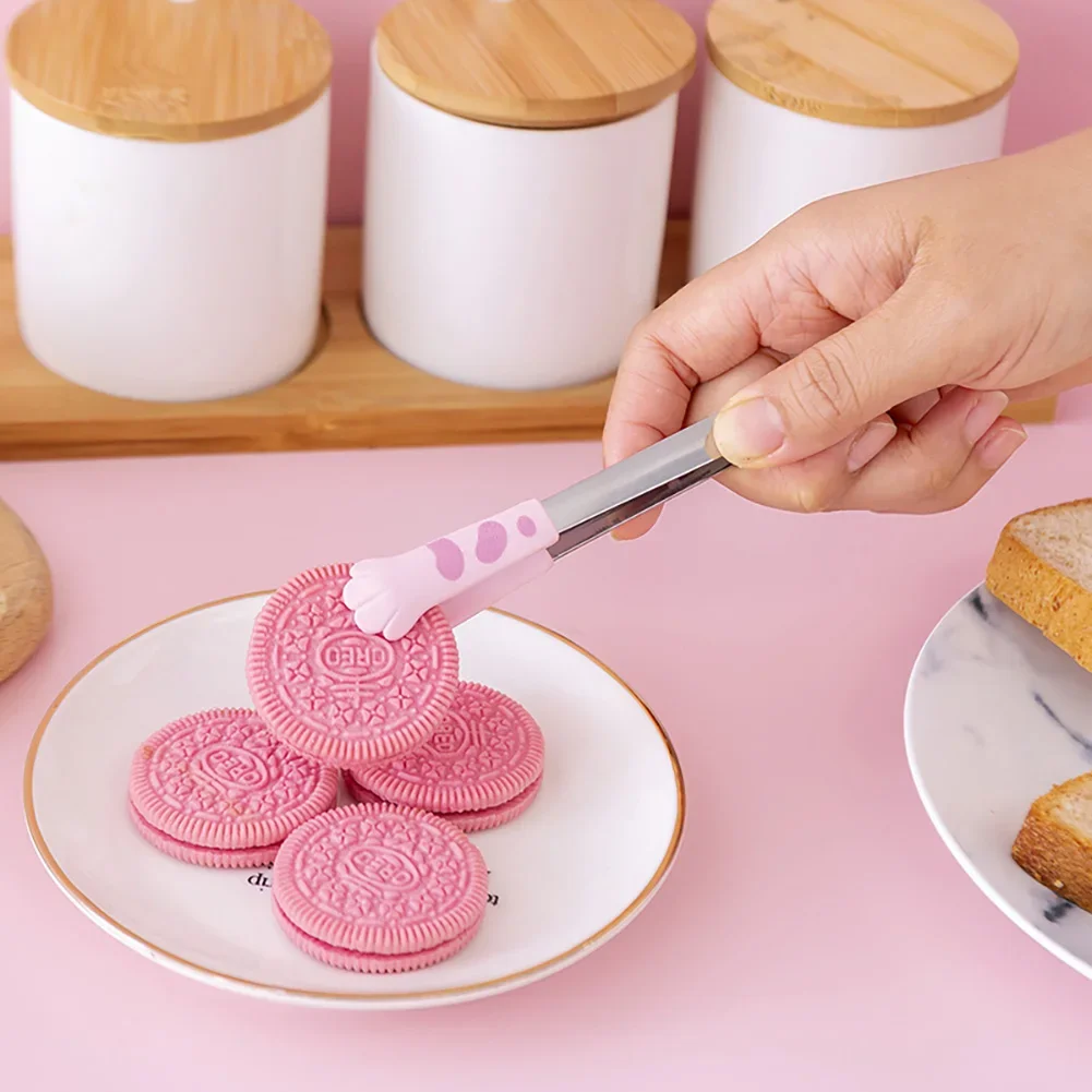 Japanese Cat Paw Shape Food Tongs Cute Cartoon Meal Tongs Stainless Steel Barbecue Sandwich Baking Clip Kitchen Gadgets food tongs