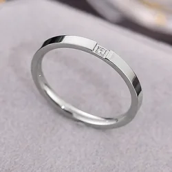 Elegant Titanium Steel Couple Ring with Rhinestone Accent - 8 (Silver)