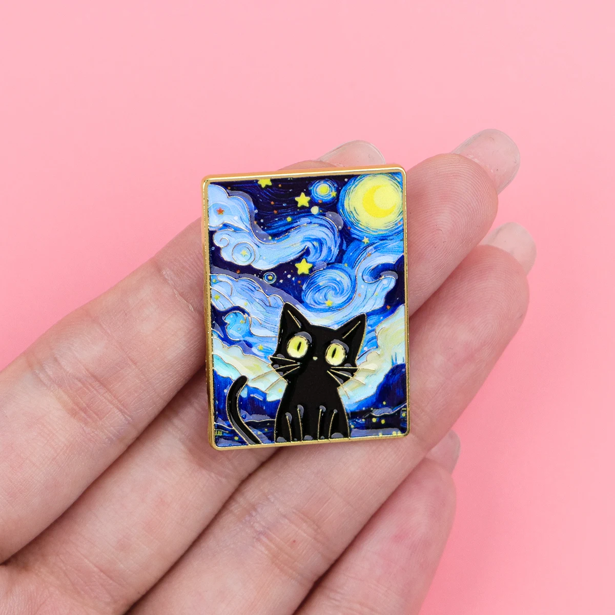 Starry Night Cat Enamel Pin - Cute Animal Brooch for Clothing Accessories & Fashion Jewelry Gifts