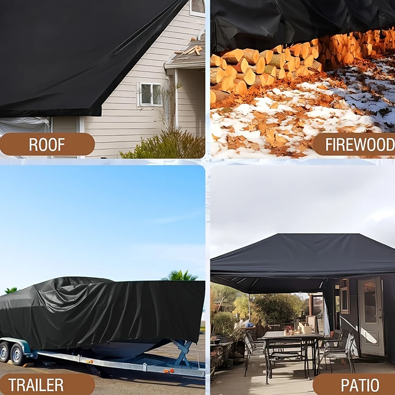 Rainproof Tarpaulin Heavy-Duty Black Waterproof Tarp uv-proof Multipurpose Outdoor Protection Cover Camping Farming Patio garden Boat RV