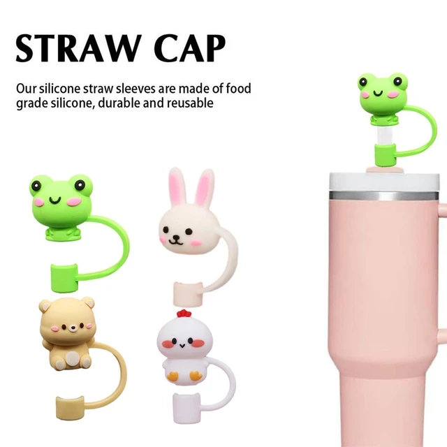 4Pcs 10mm(0.4in) Diameter Cute Silicone Straw Covers Cap for Cup,  Dust-Proof Drinking Straw Reusable Straw Tips Lids