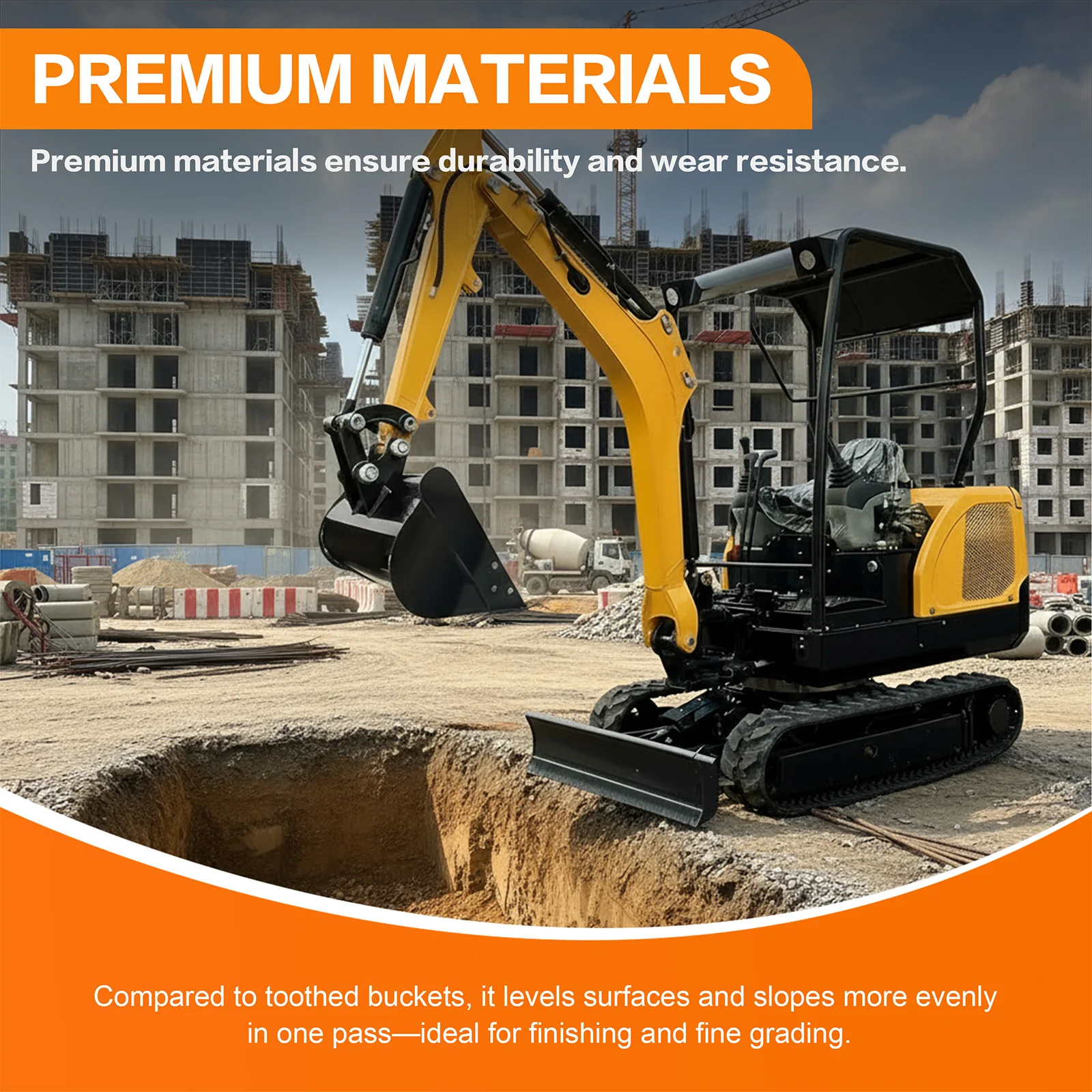 Universal Metal Excavator Bucket Grading Attachment Flat Mud Buckets for Construction Heavy Equipment Durable Black Finish