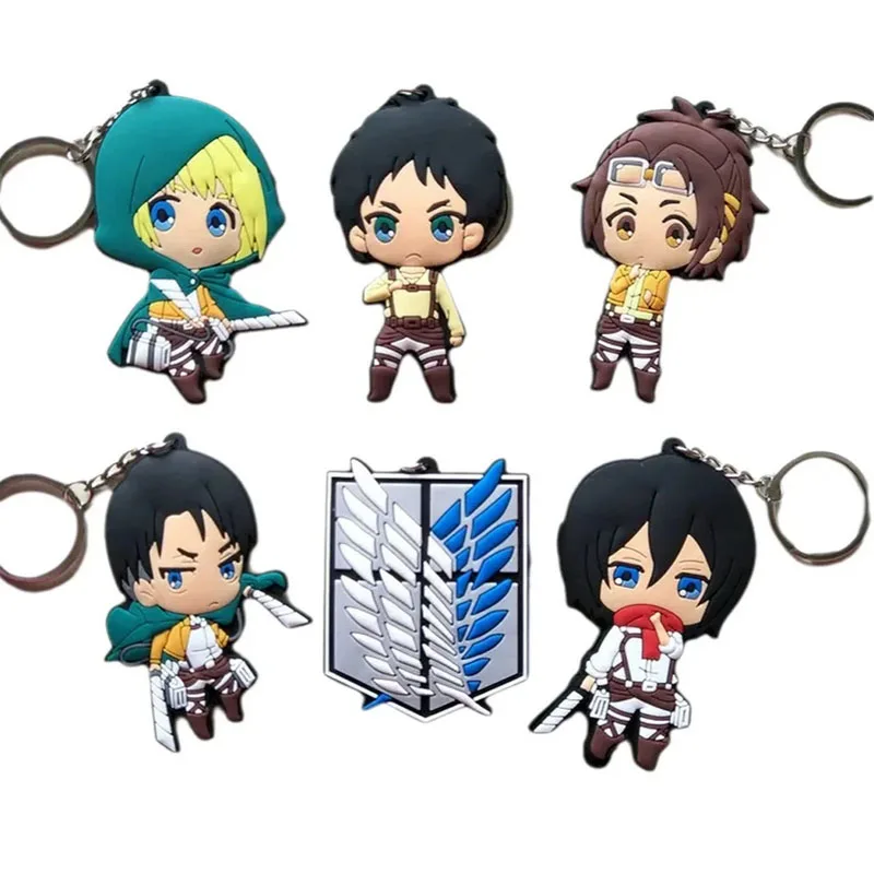 Anime Keychain Set: Eren, Levi, Armin, and Mikasa Miniature Dolls
