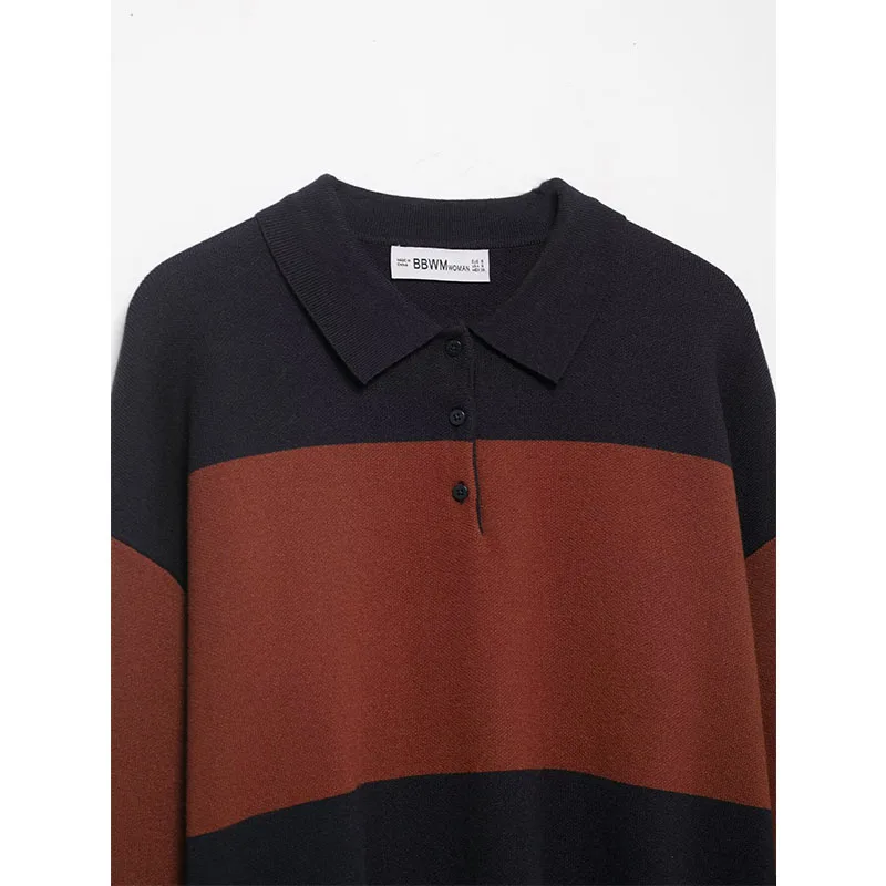 Chic Autumn Knitted Pullover Women Vintage Stripe Sweater Fashion Casual Long Sleeve Female Elegant Knitwear Top