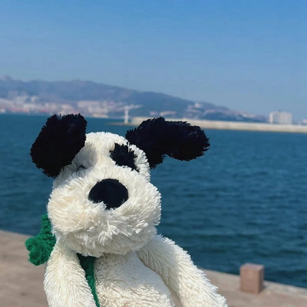 31/36CM Shy Puppy Plush Toy Cute Baby Black And White Hair Soft Accompany Pirate Dog Doll Send Children Birthday Christmas Gifts