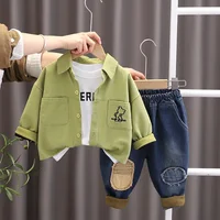 Fashionable Long Sleeve Three Piece Set Pocket Bear Spring Clothing for Boys Trendy Korean Style Children's Wear Baby Outfits
