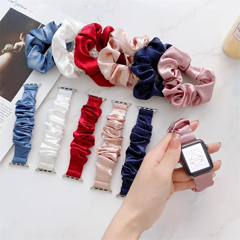 

Girls' Ring Solid Color Glossy Fabric Watch Strap for Apple Watch Series 7/6/5/4/se/3/2/1 Daily Life Women Watchband smartring