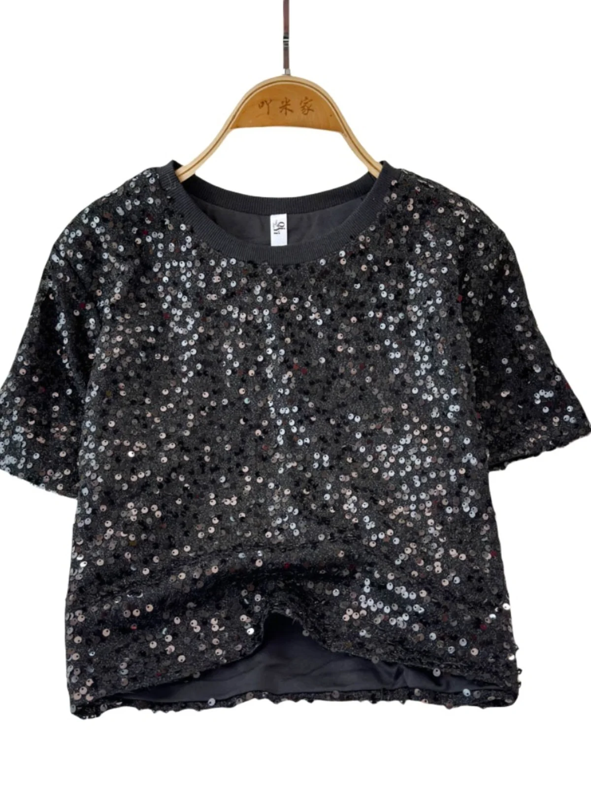 Slimming Effect Sequin ort Sve Women's T-irt Summer Korean Sle Commute Creative Pattern Casual round Ne Top