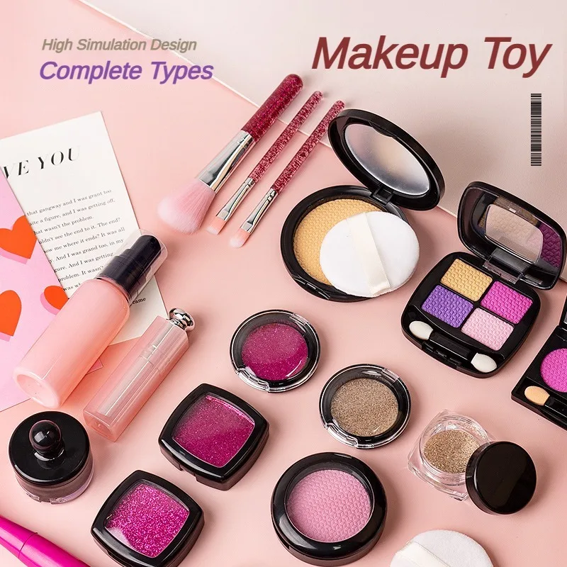 Children Cosmetic Bag Fake Makeup Box Simulation Nail Polish Lipstick Look Real Eyeshadow Play House Toys