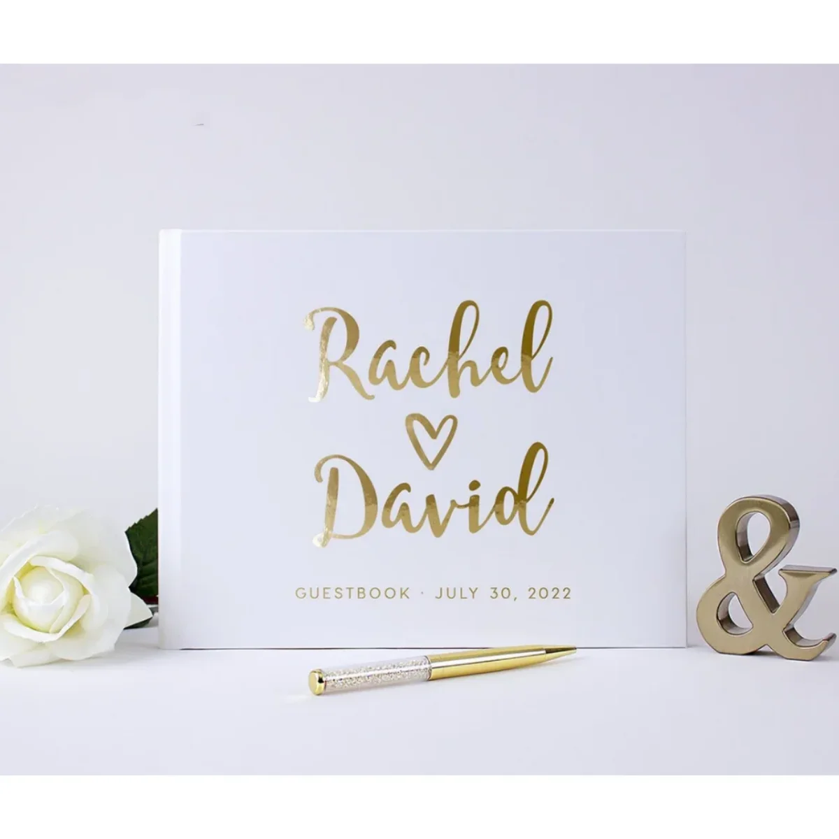 

White Wedding Guest Book Gold Foil Guestbook Custom Wedding Photo Album Sign In Book Color Choices Available