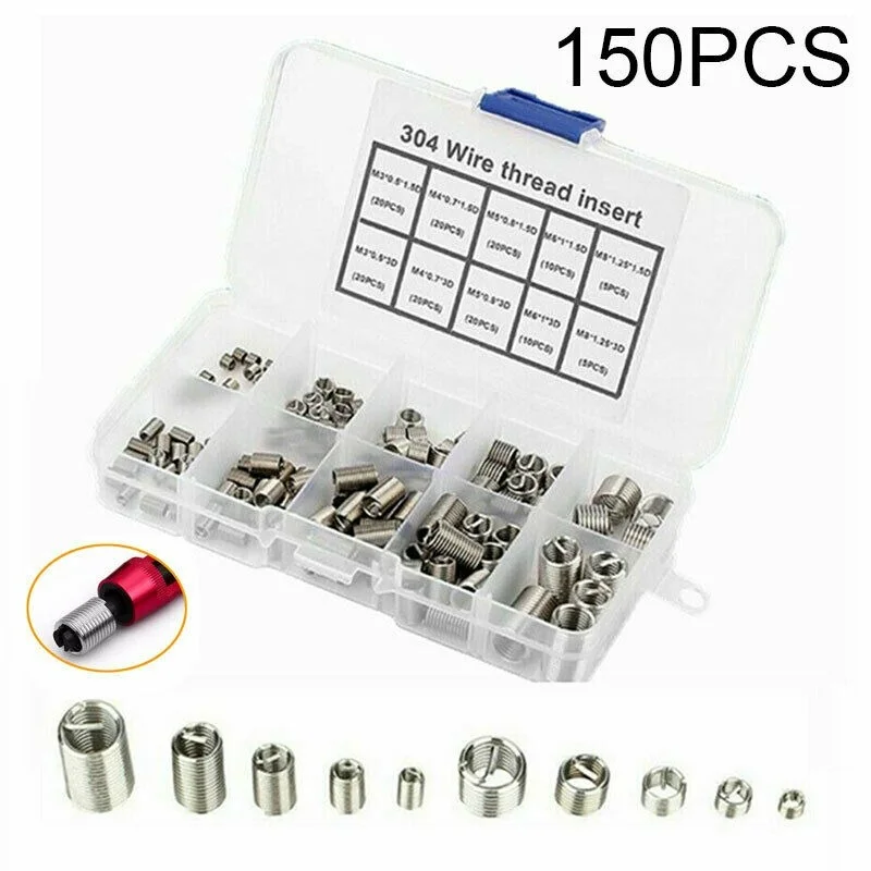 50Pcs Quick Thread Insert with Storage Case, M3 Self Tapping Thread Insert,  Stainless Steel Inner Thread Self Tapping Thread Inserts Set, Thread