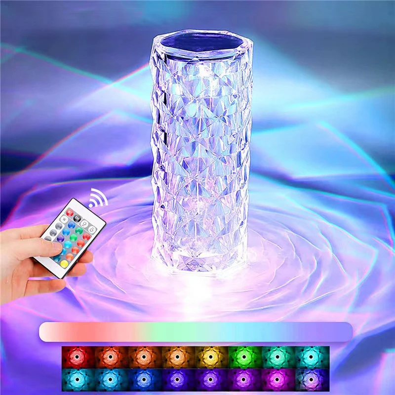 

Romantic Crystal LED Night Light Bedroom Rose Projector Atmosphere Table Lamp Touch Adjustable USB/battery Novelty Lighting