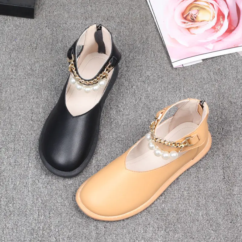 

Spring/Summer New Large Round Toe Shallow Mouth Pearl Button Mary Jane Roman Style Single Shoes Flat Bottom Women's Shoes