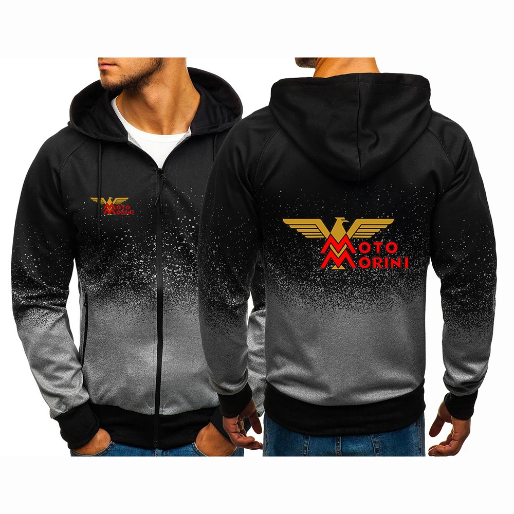 Gradient Color Sports Hooded Sweatshirt Casual Zip Jacket