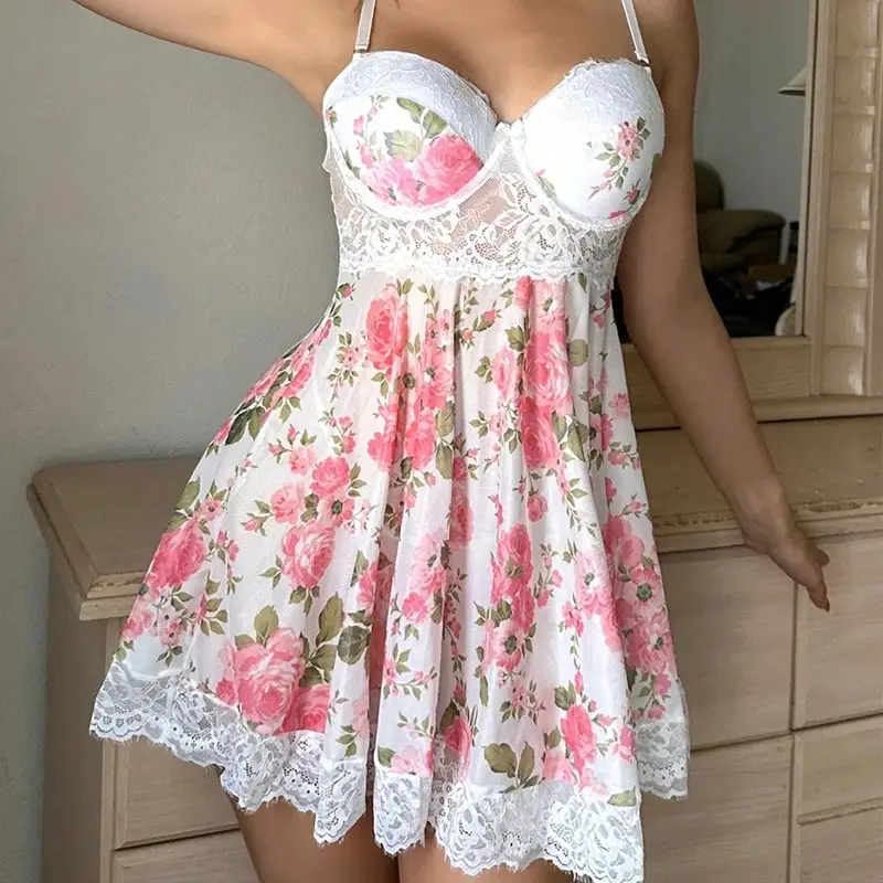 Women Pajamas Europe and the United States Sexy Dress Flower Embroidery Lace Pajamas Skirt Women Young