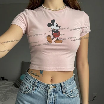 Summer Mickey Disney Crop Top Classic Mickey Baby Tee Y2K Fashion Cartoon Women Tshirt Magic Kingdom Outfit for Disneyland Trip