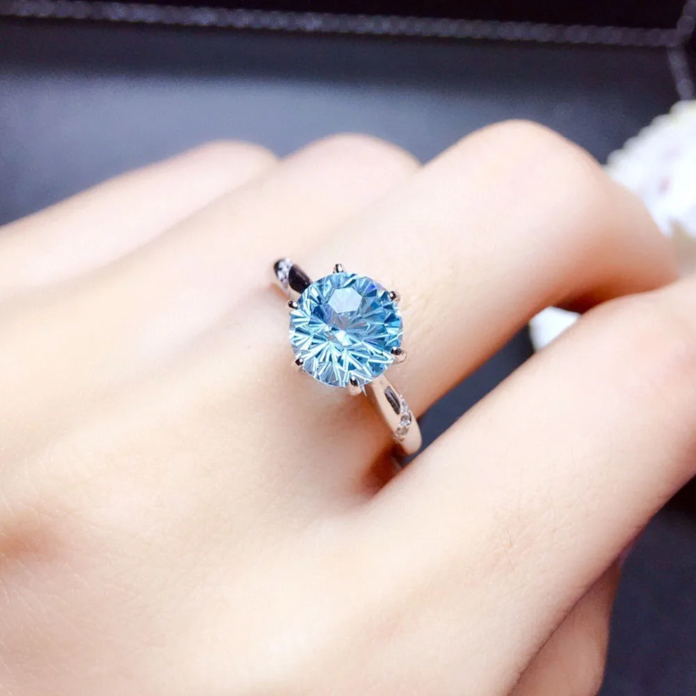 

HOYON Natural Fireworks Cutting Sky Blue Topaz S925 Silver Female Sapphire Ring Super Flash 2 Carat Engagement ring Jewelry Gift