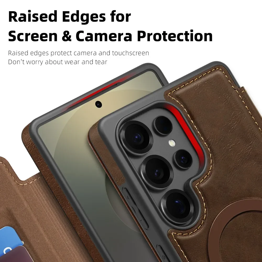 Leather MagSafe Flip Phone Case with RFID Blocking Wallet and Card Holder