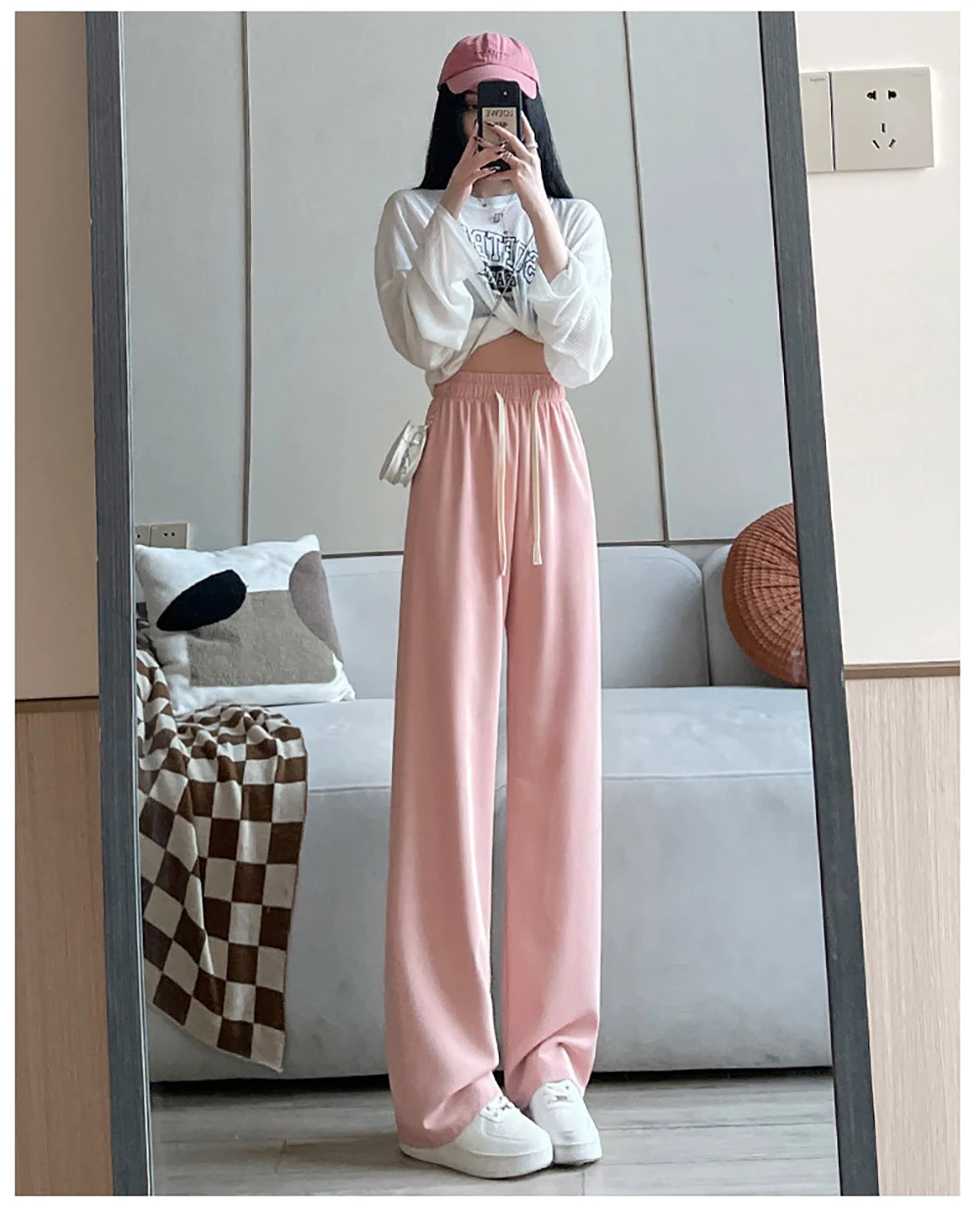 

2023 Styling Spring Women's Pants Thin Breathable Macaroon Color Casual Loose Ice Feel Wide Leg Outfits Petite Trousers C4639