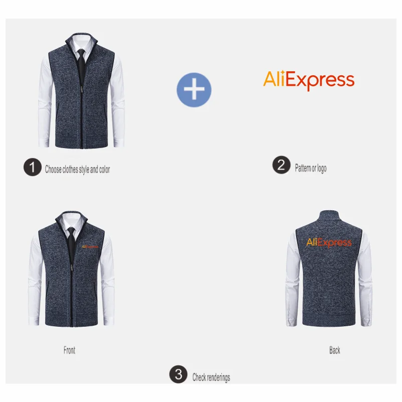 Fashion Men's Knitted Zipper Sleeveless Vest Velvet Cardigan Stand Collar Pullovers Sweatercoat Knit Waistcoat Custom Logo Print 5