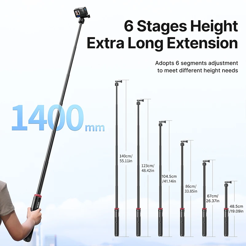 Ulanzi Go-Quick II 1.4m Extendable Tripod Selfie Stick For Gopro Hero 13 12 11 10 9 8 Action Camera Video Vlog Photography 4