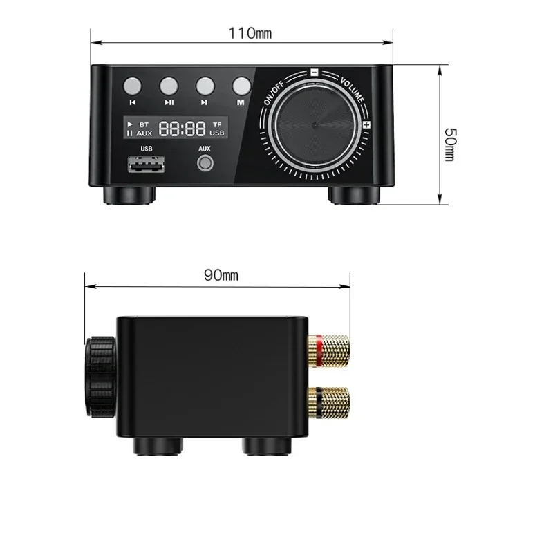 미니 오디오 HiFi Bluetooth 5.0 전력 클래스 D 증폭기 2.0 채널 디지털 앰프 50W * 2 가정용 자동차 해양 오디오 USB AUX IN