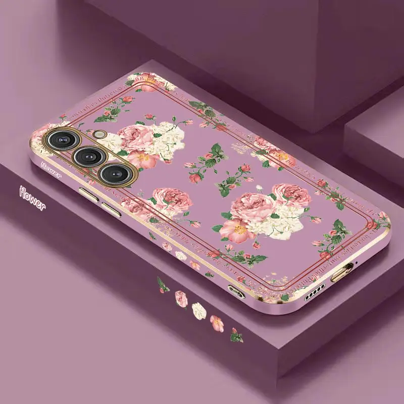 Pink Rose Luxury Plating Phone Case Cover