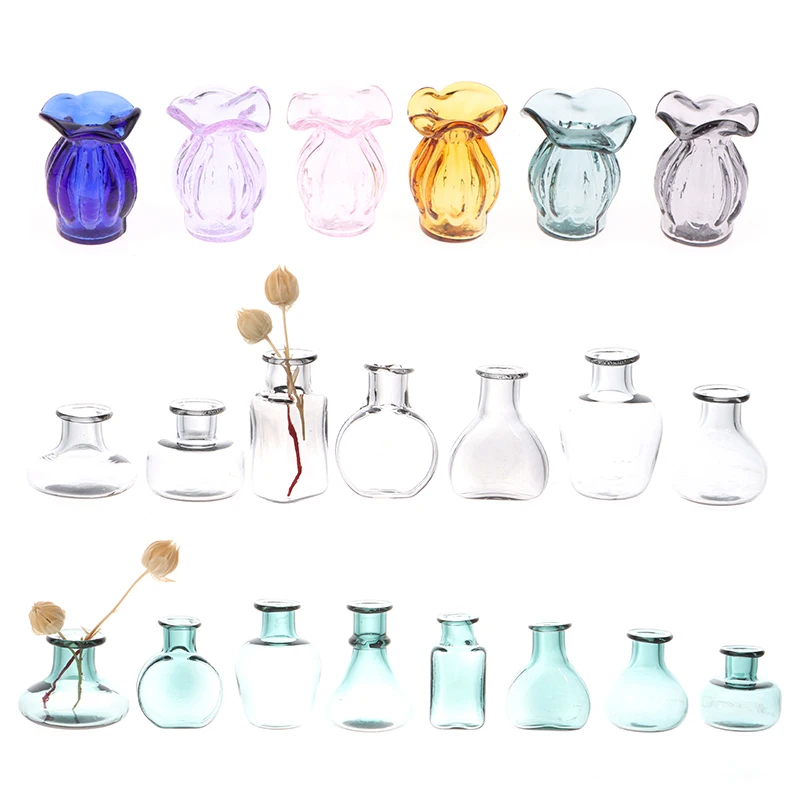 

1:12 Dollhouse Miniature Transparent Glass Vase Glass Bottle Storage Tiny Jar Vial Decor Toy DIY Accessories Home Ornament